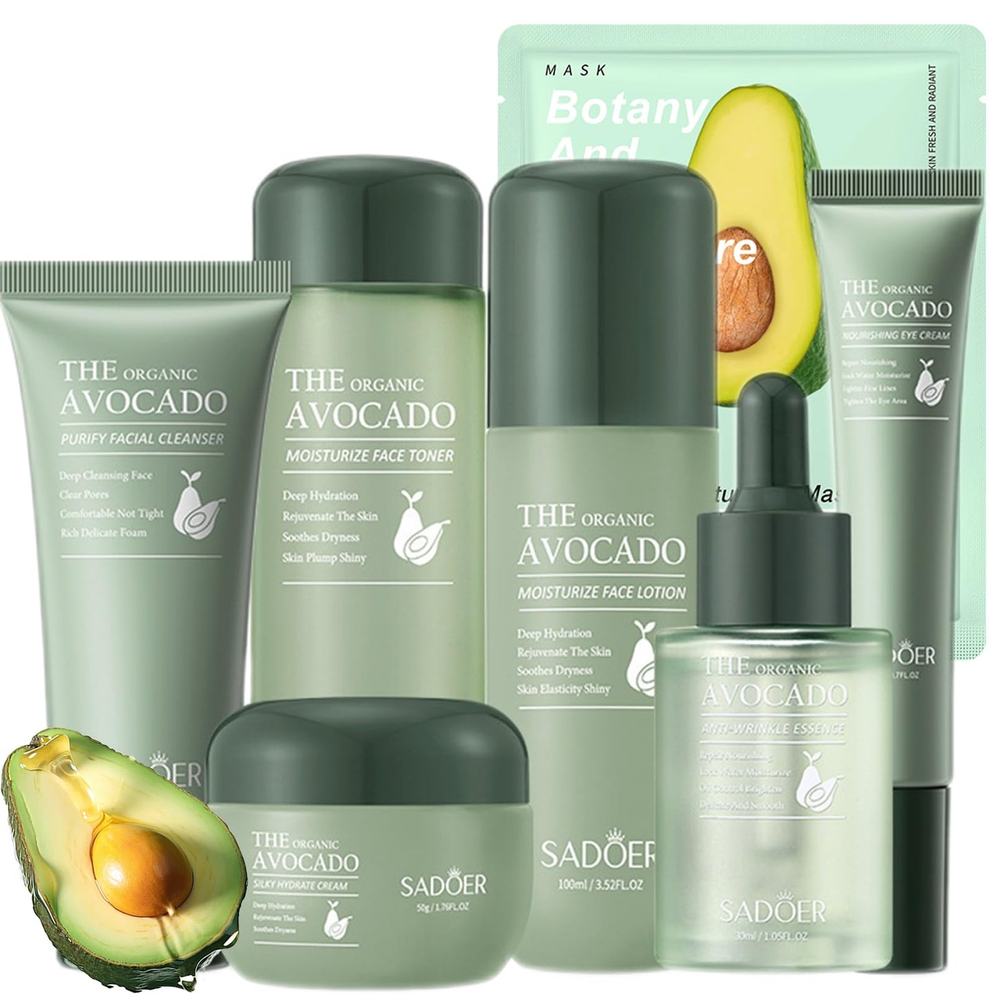 Avocado Skin Care Set 11-In-1 Skincare Gift Set With Facial Cleanser